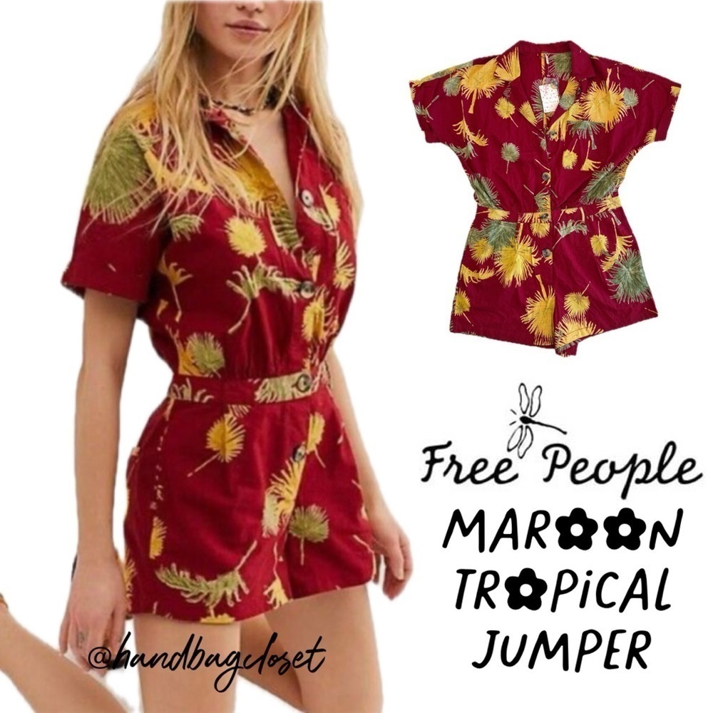 Free People Malibu Hawaiian Maroon Tropical Romper
Size M Medium